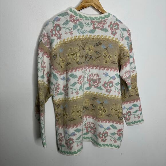 VINTAGE 90s Chunky Sweater Victorian floral Beige sparkly overesized thick Small - Picture 6 of 6